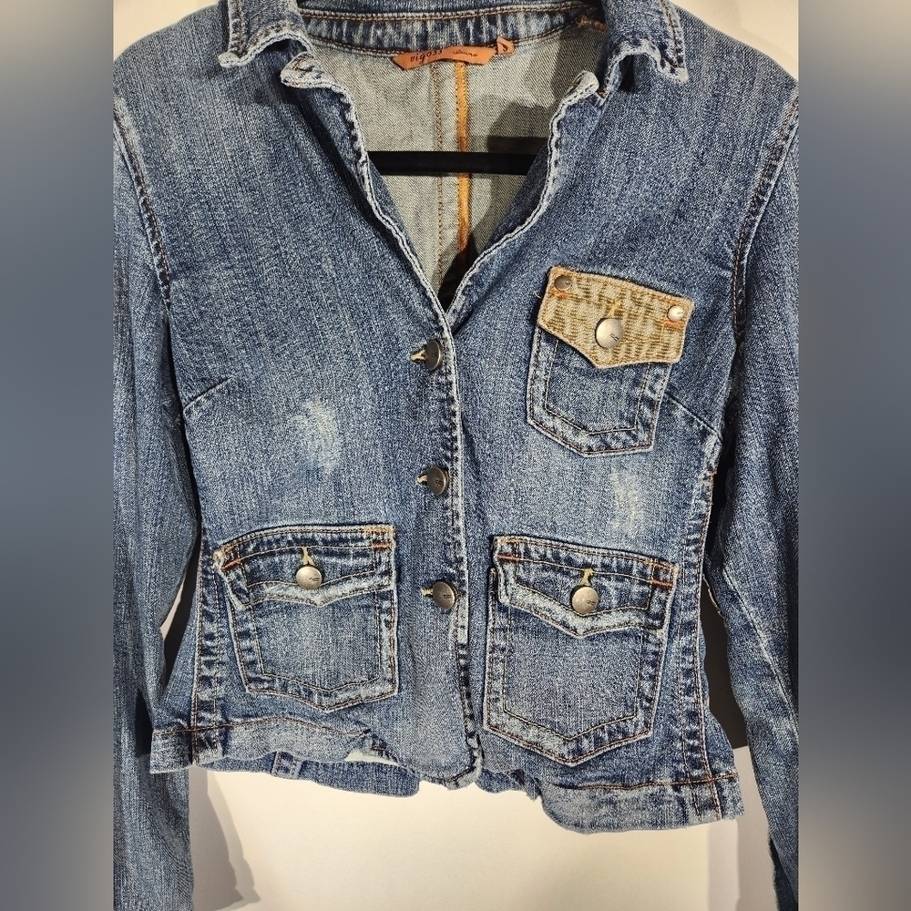 Y2K Jean Jacket Womens Small Patch Elbows Vintage 90s - Picture 3 of 9